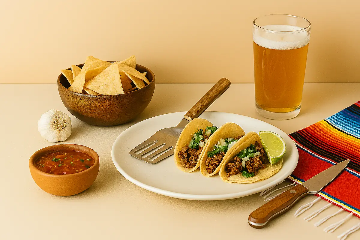 Platos de comida mexicana, tacos mexicanos, totopos