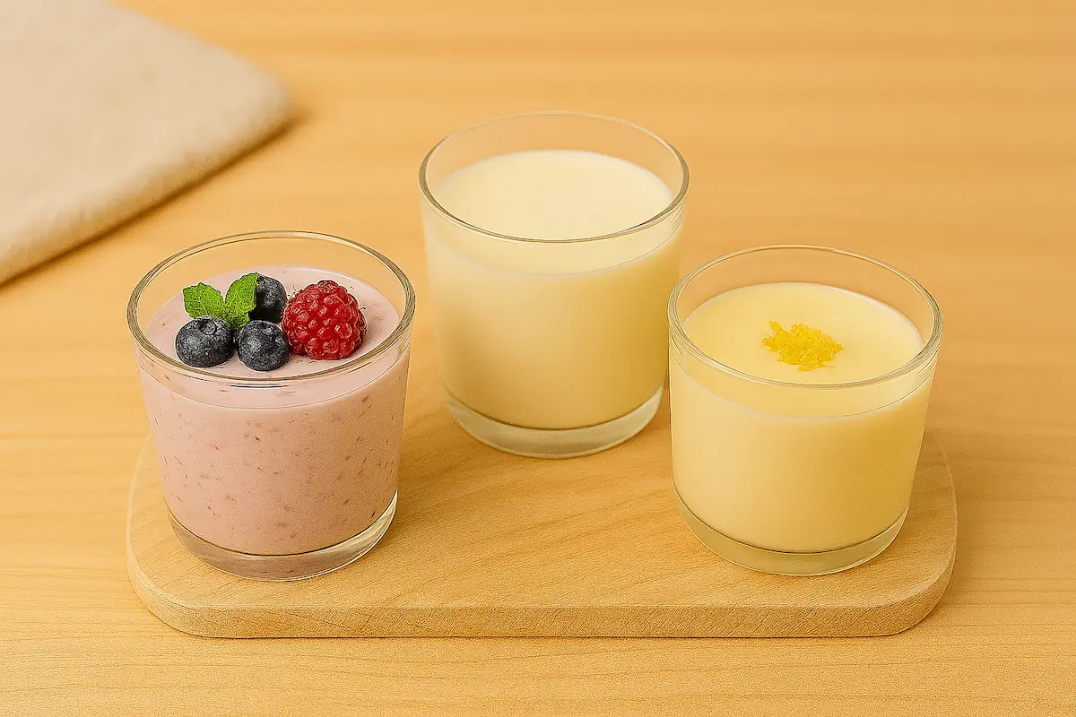 Postres frios sin horno: Mousse de frutos rojos, panna cota y crema de limón