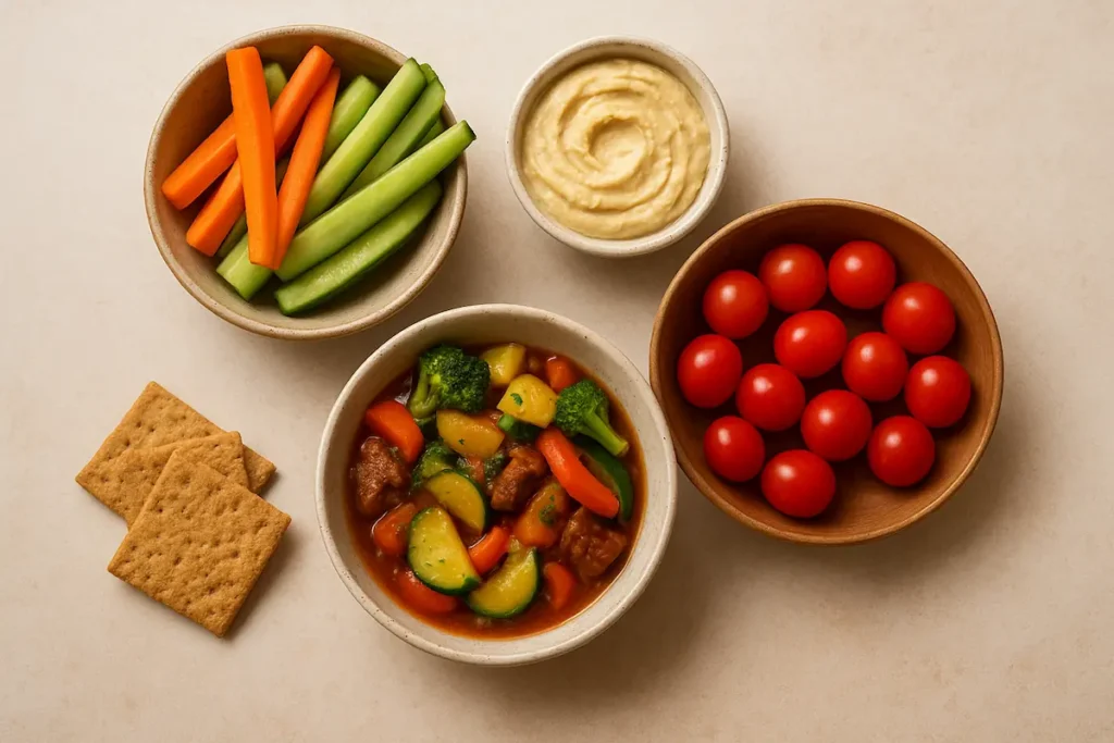 Snacks saludables: Tomate, verduras, hummus...