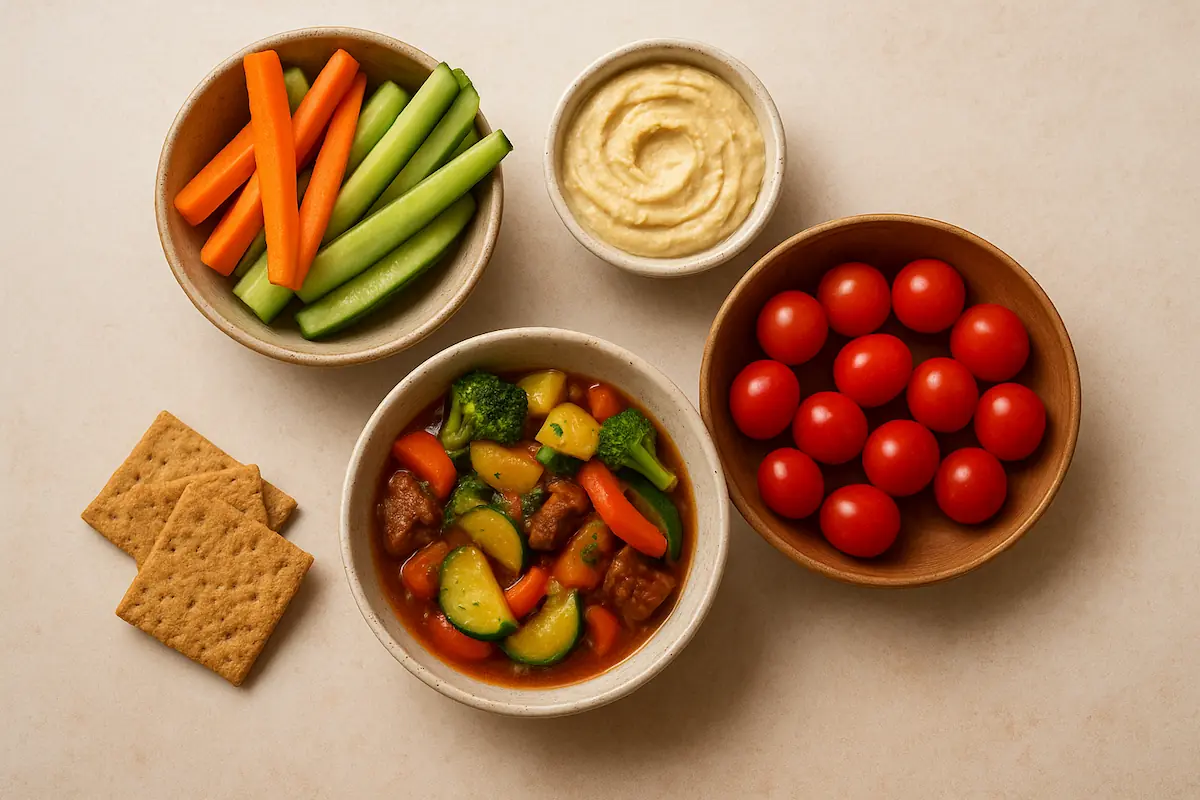 Snacks saludables: Tomate, verduras, hummus...